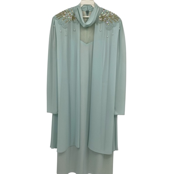 Vintage Ursula of Switzerland Formal Dress Sea Foam Blue Green Mother Of Bride - Picture 1 of 14